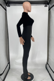 Deep Blue Sexy Solid Patchwork Turtleneck Skinny Jumpsuits