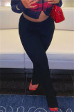 Black Fashion Casual The stars Patchwork Slit Skinny High Waist Trousers
