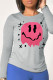 Grey Casual Cute Print Patchwork O Neck Tops