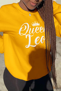 Yellow Street Simplicity Print Letter O Neck Tops