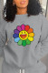 Grey Casual Cute Print Patchwork O Neck Tops