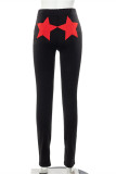 Black Fashion Casual The stars Patchwork Slit Skinny High Waist Trousers