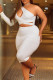 White Fashion Sexy Solid Hollowed Out Patchwork Backless Oblique Collar Long Sleeve Dresses