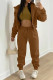 Brown Fashion Casual Solid Cardigan Vests Pants O Neck Long Sleeve Three-piece Set
