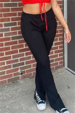 Black Fashion Casual The stars Patchwork Slit Skinny High Waist Trousers