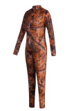 Orange Sexy Print Patchwork Zipper Zipper Collar Regular Jumpsuits