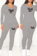 Grey Casual Print Letter O Neck Long Sleeve Two Pieces