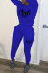 Blue Fashion Casual Letter Print Basic O Neck Long Sleeve Two Pieces