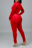 Red Sexy Solid Patchwork See-through Zipper Collar Regular Jumpsuits