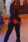 Black Fashion Casual The stars Patchwork Slit Skinny High Waist Trousers