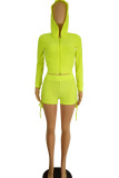Fluorescent Yellow Casual Solid Patchwork Zipper Hooded Collar Long Sleeve Two Pieces