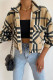 Khaki Casual Print Patchwork Pocket Buckle Turndown Collar Outerwear