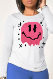 Grey Casual Cute Print Patchwork O Neck Tops