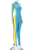Yellow Casual Sportswear Patchwork Basic Zipper Collar Skinny Jumpsuits