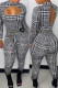 Black Fashion Casual Print Hollowed Out Turtleneck Skinny Jumpsuits