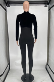 Deep Blue Sexy Solid Patchwork Turtleneck Skinny Jumpsuits