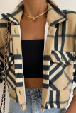 Khaki Casual Print Patchwork Pocket Buckle Turndown Collar Outerwear