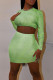 Green Sexy Striped Print Patchwork O Neck Long Sleeve Two Pieces