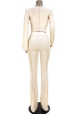 Beige Fashion Casual Solid Split Joint O Neck Two Pieces