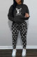 Black Fashion Casual Letter Print Patchwork Hooded Collar Long Sleeve Two Pieces