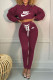 Brownness Fashion Casual Print Bandage Hooded Collar Long Sleeve Two Pieces