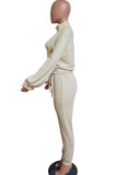 Apricot Fashion Sportswear Adult Solid Draw String O Neck Long Sleeve Two Pieces