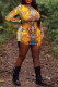 Yellow Sexy Print Patchwork Draw String Fold O Neck One Step Skirt Dresses