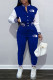 Blue Fashion Casual Print Letter Mandarin Collar Long Sleeve Two Pieces