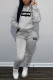 Grey Fashion Casual Print Patchwork Hooded Collar Long Sleeve Two Pieces