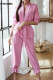 Pink Casual Solid Draw String With Belt Turndown Collar Long Sleeve Two Pieces