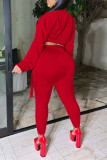 Red Casual Solid Patchwork O Neck Long Sleeve Two Pieces