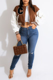 Red Casual Print Patchwork Zipper Outerwear