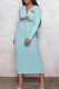 Light Blue Fashion Sexy Print Hollowed Out V Neck Wrapped Skirt Dresses