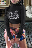 Green Street Print Patchwork Fold Turtleneck Tops