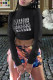 Black Street Print Patchwork Fold Turtleneck Tops