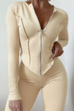 Black Casual Solid Patchwork Asymmetrical Zipper Long Sleeve Two Pieces