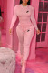 Pink Fashion Street Print Patchwork O Neck Long Sleeve Two Pieces