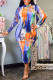 Multicolor Fashion Casual Print Tie-dye Half A Turtleneck Long Sleeve Dresses