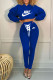 Royal Blue Fashion Casual Print Bandage Hooded Collar Long Sleeve Two Pieces