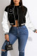 Black Casual Print Patchwork Zipper Outerwear
