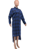 Blue Fashion Casual Plaid Patchwork Letter Turndown Collar Outerwear