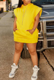 Yellow Casual Solid Patchwork Hooded Collar Dresses