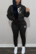 Black And White Fashion Casual Print Patchwork Hooded Collar Long Sleeve Two Pieces