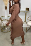 Yellow Casual Print Tassel O Neck Long Sleeve Two Pieces