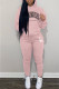 Pink Fashion Sportswear Print Letter Hooded Collar Long Sleeve Two Pieces
