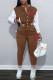 Coffee Fashion Casual Print Letter Mandarin Collar Long Sleeve Two Pieces