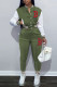 Army Green Fashion Casual Print Letter Mandarin Collar Long Sleeve Two Pieces