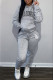 Grey Fashion Sportswear Print Letter Hooded Collar Long Sleeve Two Pieces