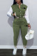 Army Green Fashion Casual Print Letter Mandarin Collar Long Sleeve Two Pieces