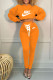 Orange Fashion Casual Print Bandage Hooded Collar Long Sleeve Two Pieces